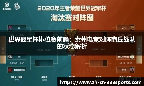 世界冠军杯排位赛前瞻:泰州电竞对阵商丘战队的状态解析